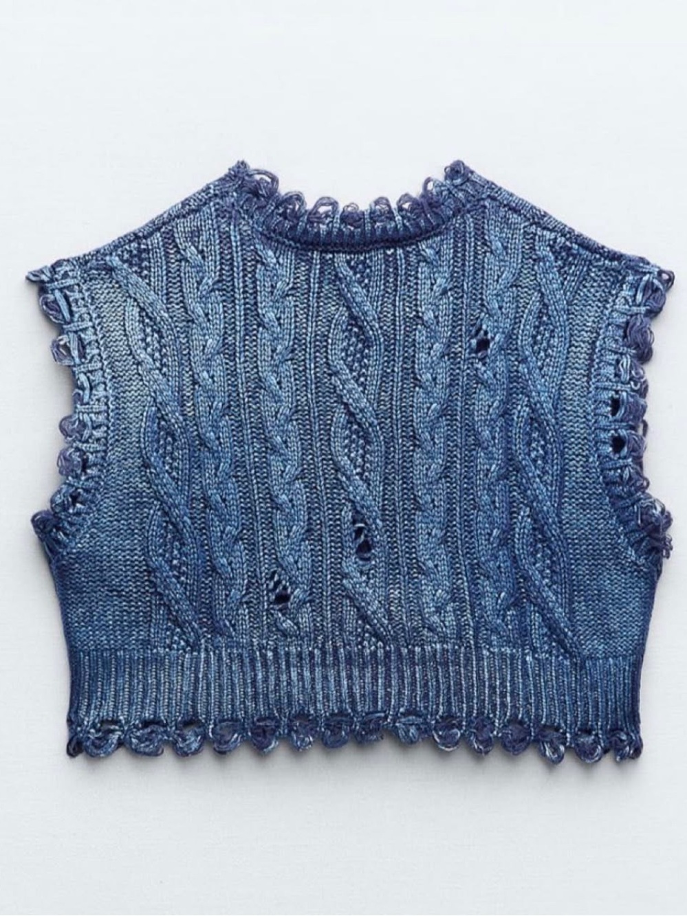 Zara Distressed Metallic Blue Cropped Sweater - Size Medium